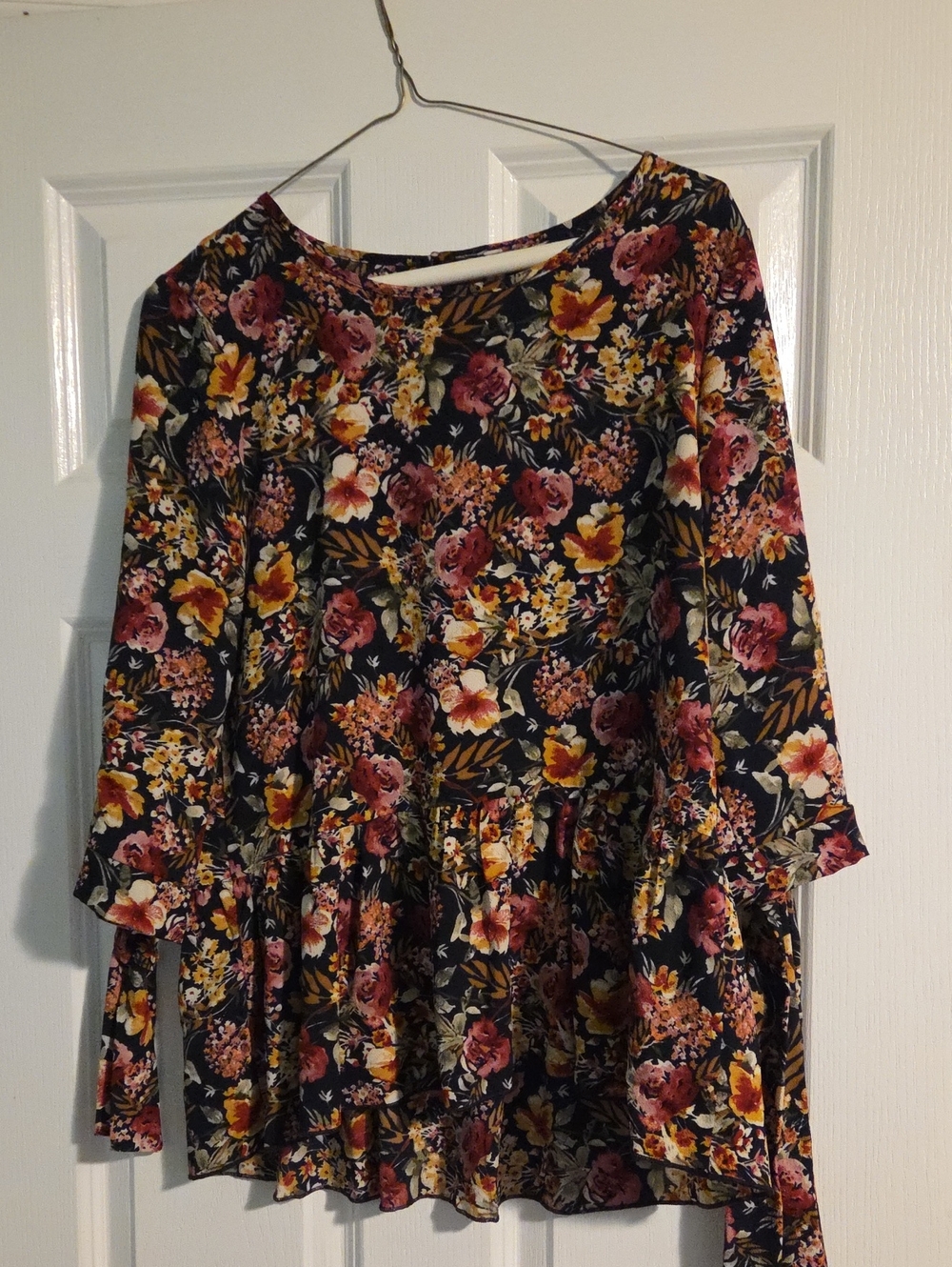 orange creek Navy Floral Blouse with Pink & Mustard Accents
